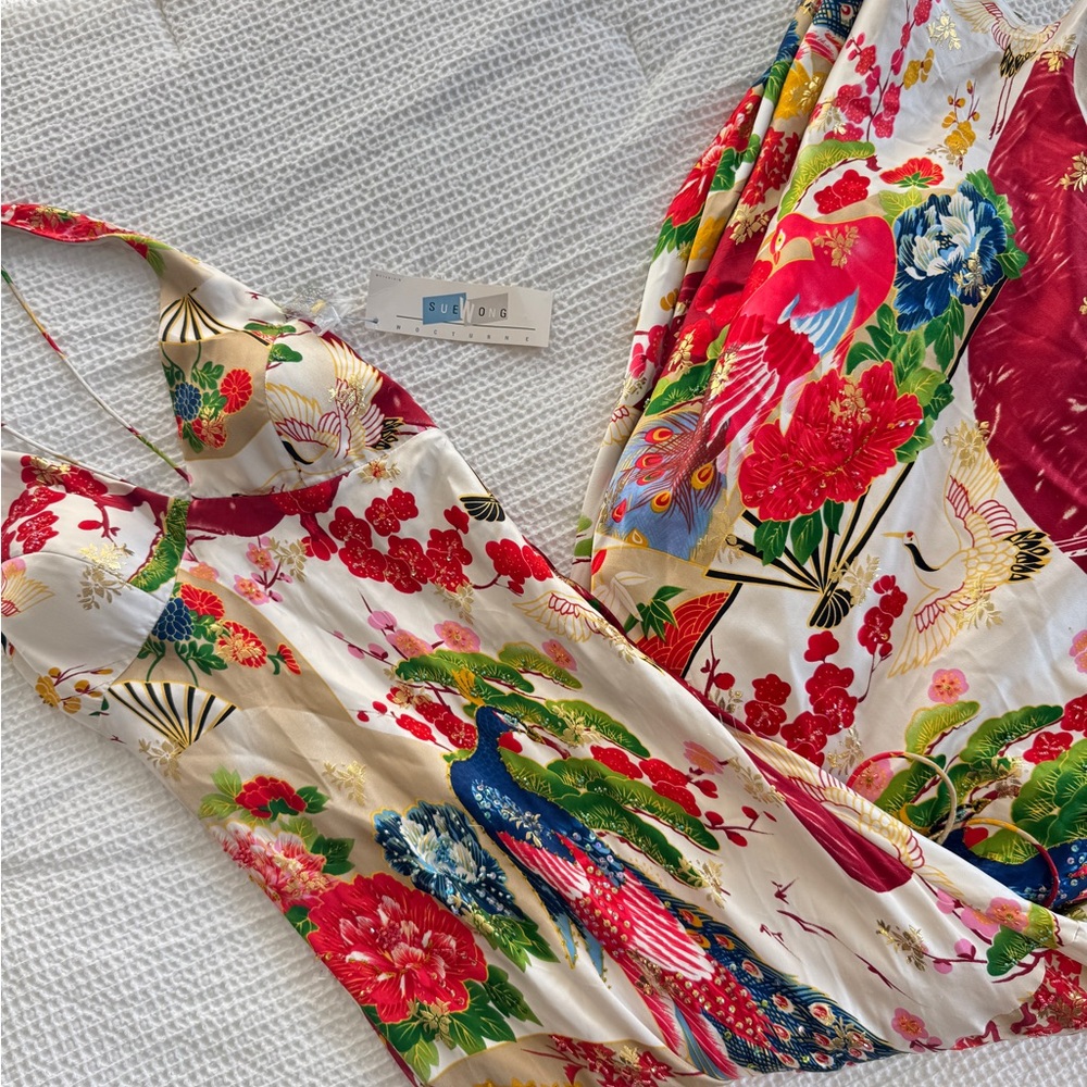 NWT vintage Sue Wong Multicolor Floral Satin dress